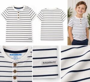 RuggedButts Boys Striped Short Sleeve Henley Shirt – Size 6